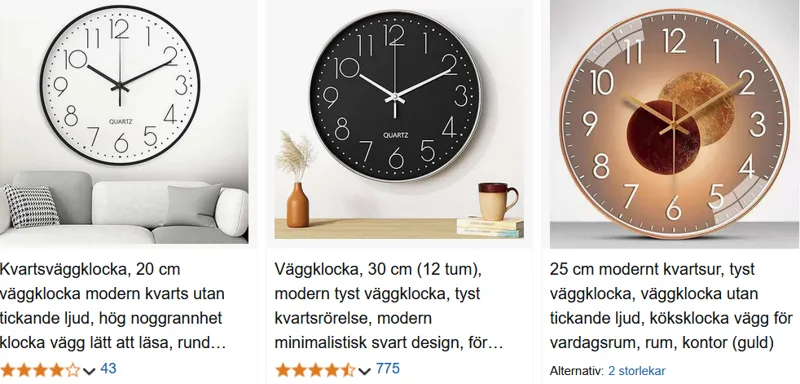 Tystgående klockor på Amazon.se